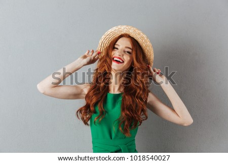 Similar – Image, Stock Photo Portrait of smiling redheaded woman in the city