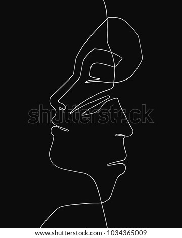 Man and woman face silhouettes united over black backgound. Vector illustration