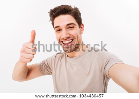 Similar – Image, Stock Photo Smiling man taking selfie photo on kayak