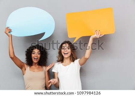 Similar – Image, Stock Photo Dialog | Two speech bubbles made of transparent paper overlap