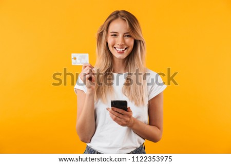 Similar – Image, Stock Photo Blonde woman hold an autumn leave.