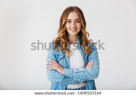 Similar – Image, Stock Photo Attractive young girl wearing a yellow T-shirt