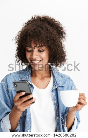 Similar – Image, Stock Photo Pretty Afro Woman Using Phone