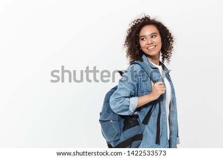 Similar – Image, Stock Photo Teenager girl with backpack and bike on metro station