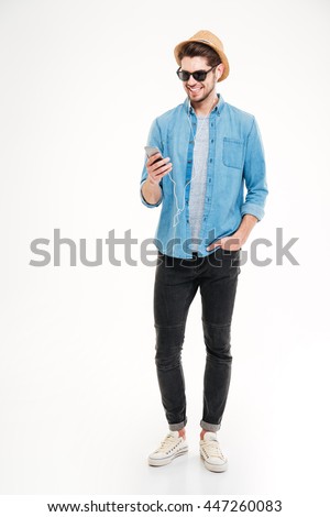 Similar – Image, Stock Photo Young Man with Earphones Posing in Autumn Park