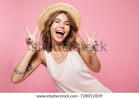 Image, Stock Photo Beautiful teenage girl opens a gift made of kraft paper tied with a red ribbon, new year mood. Holiday concept of Christmas and New Year at home.