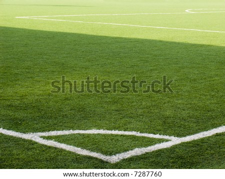 Field for game in football with a green grass and white lines