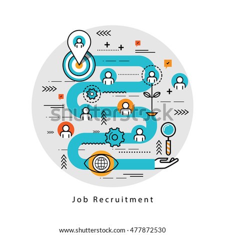 Line flat business design and infographic elements for job candidate evaluation and interview, assessment and recruiting, resources management and hiring, career and employment concept 