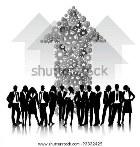 business people team with gears and arrows vector