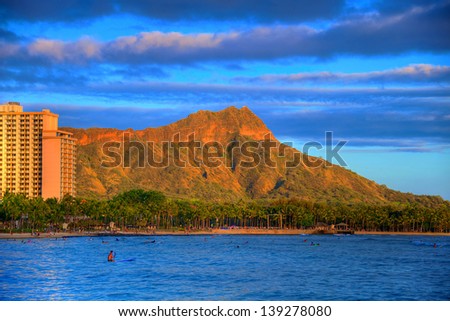 Diamond Head, Waikiki, at sunset