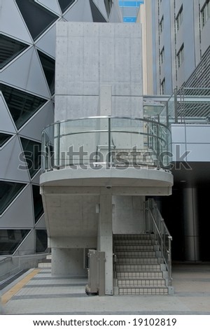 Stairway in concrete, steel and glass