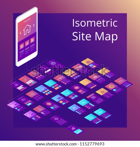 Concept of isometric website flowchart sitemap. Vector illustration.