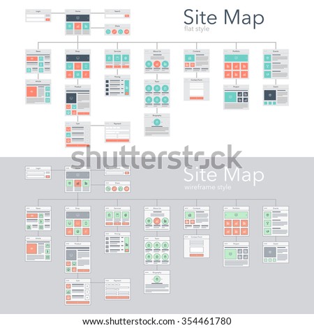 Flat and wireframe design style vector illustration concept of website flowchart sitemap.