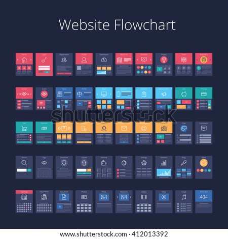 Flowchart cards for website structure planning. Pixel-perfect layered vector illustration.