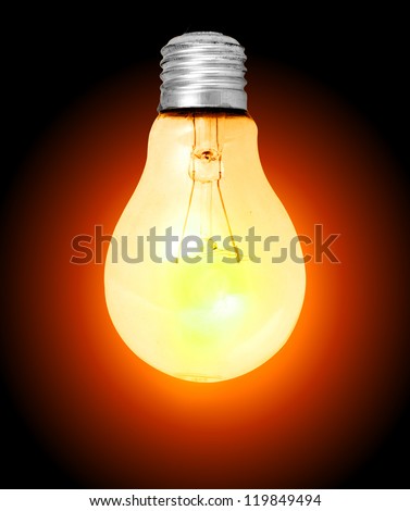 Realistic lit light bulb isolated on white.Keep path