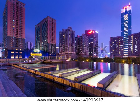 night scene of guangzhou special economic zone,China