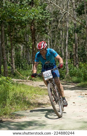 LANGKAWI, MALAYSIA - 16 OCTOBER 2014: Mads Boedker of team Specialized DaVinci in action at Tradewinds LIMBC 2014 on October 16, 2014.
