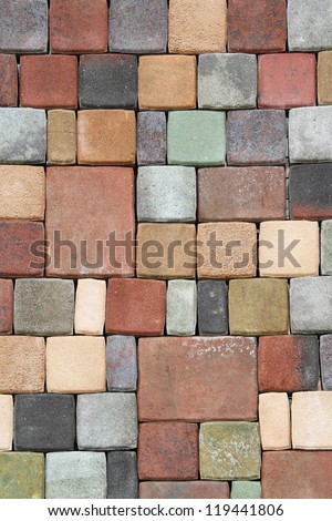 Various terracotta floor bricks in mosaic pattern