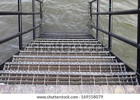 Water flood over staircase natural disaster