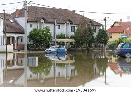 OBRENOVAC, SERBIA - MAY 24: Floods in Obrenovac on MAY 24, 2013. Flash flooding at streets in Obrenovac, Serbia.