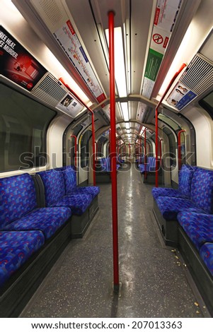 LONDON, UNITED KINGDOM - JANUARY 26: Underground train in London on JANUARY 26, 2013. Central line train tube in London, United Kingdom.