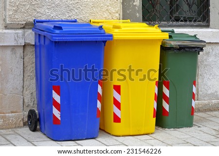 Recycling and sorting plastic trash cans