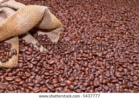 Coffee sack and roasted brown coffee background