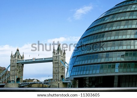 Old Tower bridge and new city hall contrast