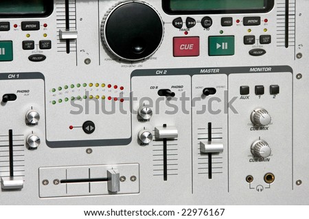 Detail shot of DJ music sound mixer