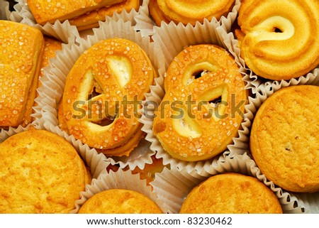 Big box of butter cookies with suggar