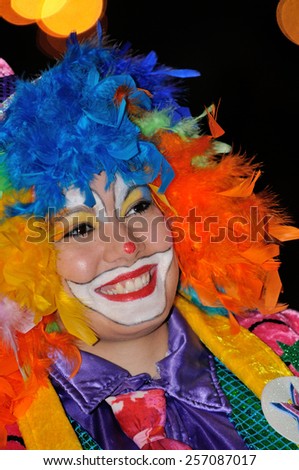 TENERIFE, FEBRUARY 17: Carnival groups and costumed characters, parade through the streets of the city. FEBRUARY 17, 2015, Tenerife (Canary Islands) Spain.