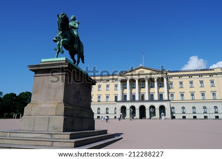 Oslo, Norway - 28 July 2014 : The Royal Palace in Oslo is a landmark and prime tourist attraction of Norway\'s capital city.
