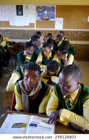 MBONENG PRIMARY SCHOOL, ISANDLWANA VILLAGE, KWAZULU NATAL, SOUTH AFRICA - MAY 28, 2015 : Overcrowded classrooms are still a reality in many rural african schools.