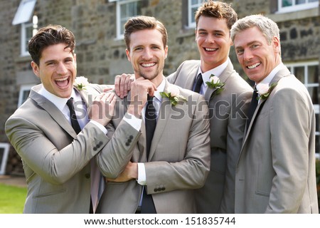 Similar – Image, Stock Photo Groom and best man putting on the suit