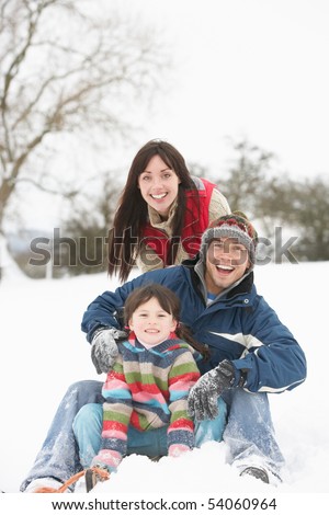 Family Having Fun In Snowy Countryside