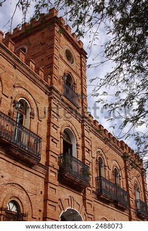 brick building in the centre of the town of Alamos in the northern state of Sonora, Mexico, Latin America
