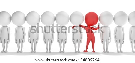 3d smart red man is near others but He\'s different