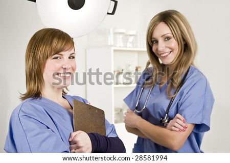 team of nurse and doctor in a white hospital room