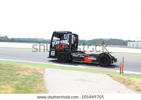 ISTANBUL - MAY 12: Mika Makinen of MAN Mad-Croc Truck Racing team during 1st race of 2012 FIA European Truck Racing Championship, Istanbul Park on May 12, 2012 in Istanbul, Turkey.