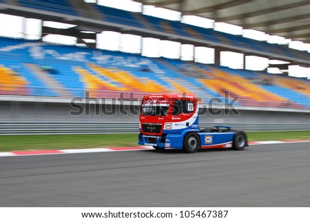 ISTANBUL - MAY 12: Dominique Lacheze of MAN Truck Sport Lutz Bernau team during 2nd race of 2012 FIA European Truck Racing Championship, Istanbul Park on May 12, 2012 in Istanbul, Turkey.