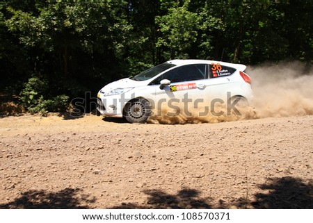 ISTANBUL - JUNE 10: Eytan Halfon drives a Ford Fiesta R2 car during 33th Istanbul Rally championship, ISG Stage on June 10, 2012 in Istanbul, Turkey.