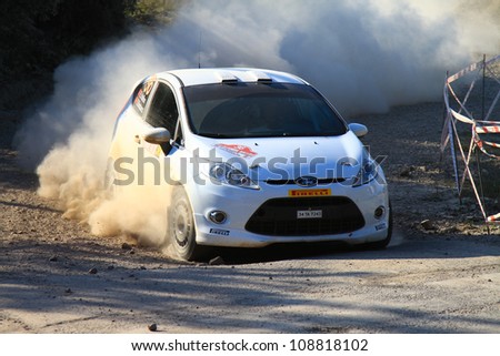 ISTANBUL - JUNE 10: Eytan Halfon drives a Ford Fiesta R2 car during 33th Istanbul Rally championship, Yesilvadi Stage on June 10, 2012 in Istanbul, Turkey.