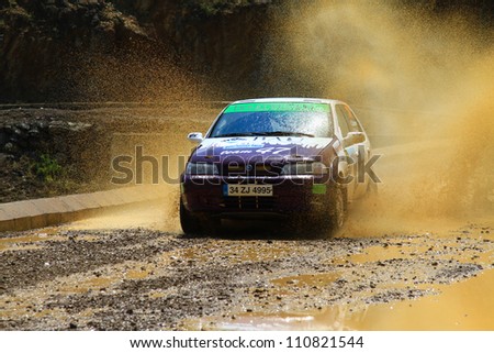ISTANBUL - JULY 08: Umit Can Ozdemir drives a Team 47 Motorsports team Fiat Palio car during 41st Bosphorus Rally ERC Championship, Deniz Stage on July 8, 2012 in Istanbul, Turkey.