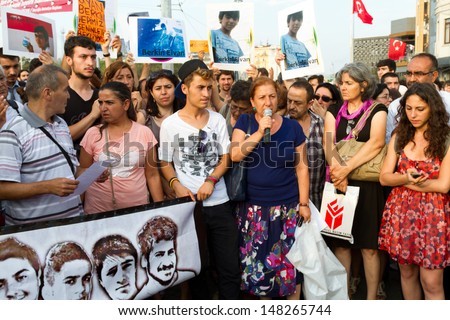 ISTANBUL - JULY 31: Press release during protests in Taksim on July 31, 2013 in Istanbul, Turkey. People gathered and protest for Berkin Elvan who was shot in the head with a tear gas canister.