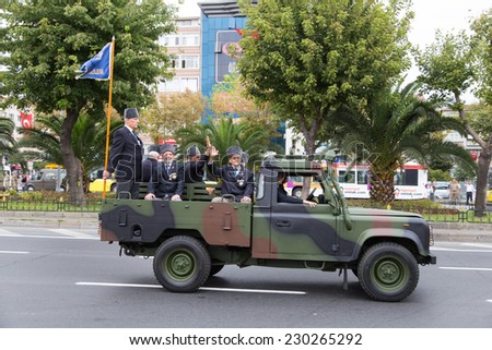ISTANBUL, TURKEY - AUGUST 30, 2014: War veterans during 92th anniversary of 30 August Turkish Victory Day parade on Vatan Avenue