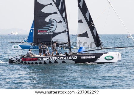 ISTANBUL, TURKEY - SEPTEMBER 14, 2014: Skipper Dean Barker, Emirates Team New Zealand competes in Extreme Sailing Series.