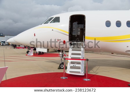 ISTANBUL, TURKEY - SEPTEMBER 27, 2014: Dassault Falcon 2000LX in Istanbul Airshow which held in Ataturk Airport