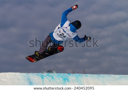 ISTANBUL, TURKEY - DECEMBER 20, 2014: Brett Moody jump in FIS Snowboard World Cup Big Air. This is first Big Air event for both, men and women.