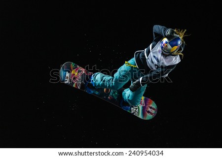 ISTANBUL, TURKEY - DECEMBER 20, 2014: Ty Walker jump in FIS Snowboard World Cup Big Air. This is first Big Air event for both, men and women.