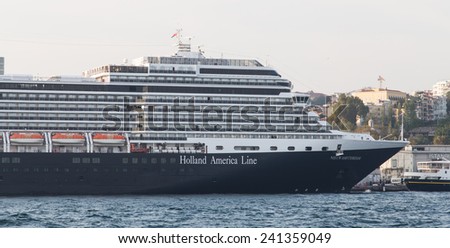 ISTANBUL, TURKEY - OCTOBER 07, 2014: MS Nieuw Amsterdam cruise ship in Istanbul Port. Ship has 2,106 passenger capacity with 86,700 gross tons.